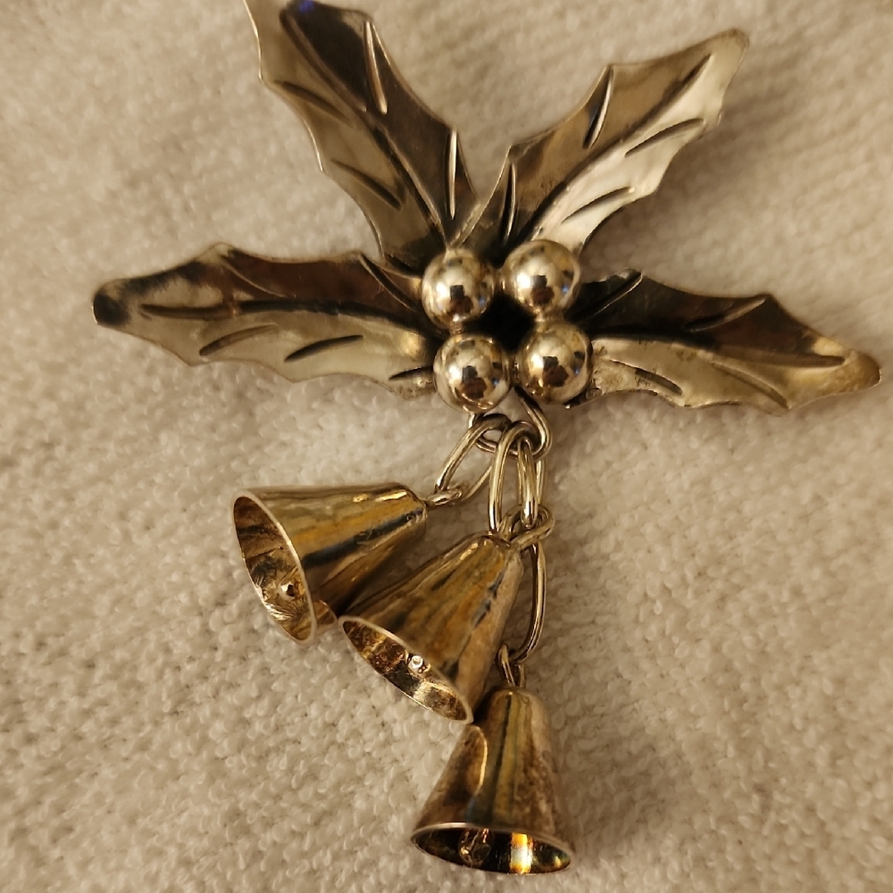 Silver Holly Bells Brooch Jewelry